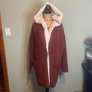 Dex Women's‎ Rust Red Sherpa Lined Hooded Cardigan Jacket XS